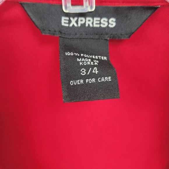 Express 3/4 Red Long Sleeve Wrap Dress Flutter Sleeves - Picture 3 of 8